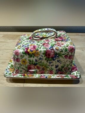 Royal Winton Grimwades "Summertime" Chintz Covered Cheese Butter Dish Vintage